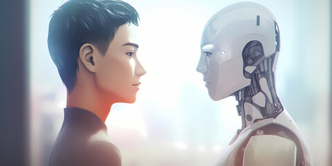 Robot and human generative AI Illustration