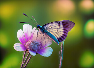 Close up of Aporia crataegi perching on a flower. Generated AI