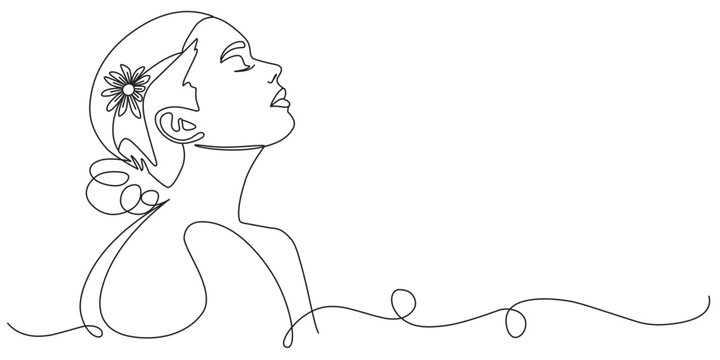 recommend clip art: Women’s day line art style vector illustration. Line art vector illustration of girl with a flower