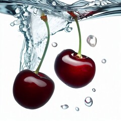 Fototapeta na wymiar Two cherries are floating in the water and the water is clear ai generated
