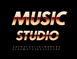 Vector premium Sign Music Studio. Stylish Gold Font. Modern Chic Alphabet Letters and Numbers