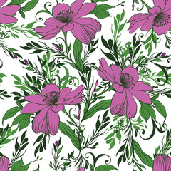 seamless pattern with pink flowers