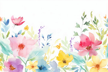 Flower watercolor border background (Generative AI)