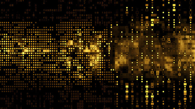 Background Wallpaper - Binary Code Cascade streaming down the wallpaper to create a futuristic, digital aesthetic with Gold Colors (Generative AI)