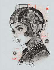 AI woman figure made in vintage style, ready to print for t-shirt