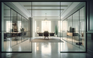 a clean office with glass doors