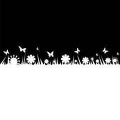 Decorative design for greeting card..Butterfly and grass icon isolated on black background