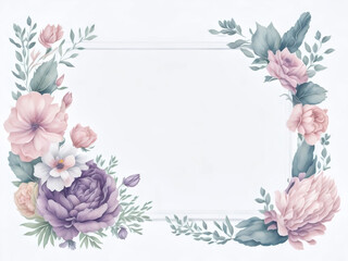 Fototapeta na wymiar Water Color Pastel Flower and bloom, Wedding decorative perfect rectangle frame border, Generative AI