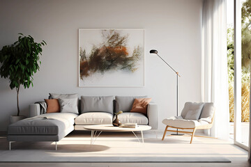 image of a modern living room with a minimalist design, featuring sleek furniture, clean lines, and abundant natural light, simplicity, sophistication, understated luxury, functional elegance