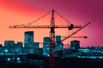 crane and construction in front of the city skyline