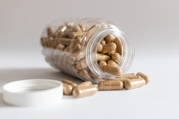 Ashwagandha in a jar, dietary supplement for vegetarians