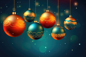 Christmas balls hangin with space for text or to be used as background.