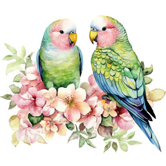 Watercolor illustration of two parrots