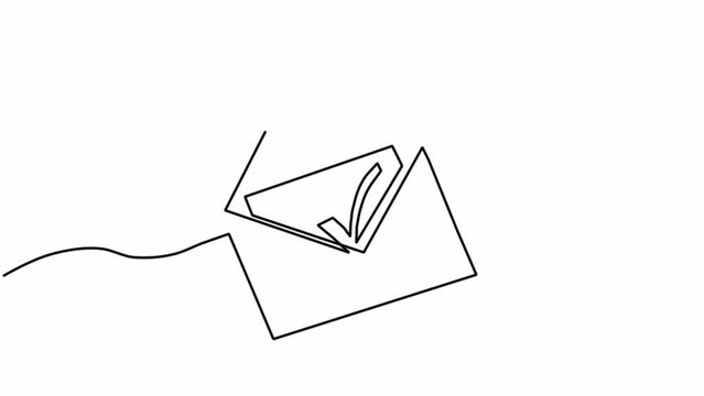 One line animation of one line letter with a check mark. Yes sign envelope. Business concept. One line drawing animation. Moving design