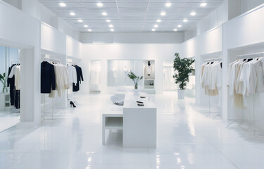an image of a clothing shop with lots of white walls and floor