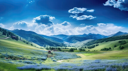 Summer landscape in mountains and the blue sky
