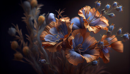 Fototapeta na wymiar Flax blue flowers bouquet Ai generated image