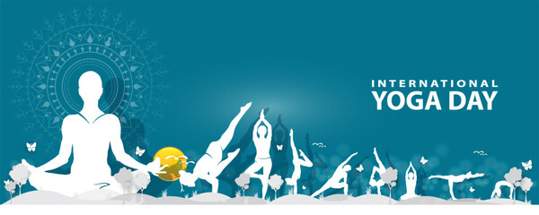 21 June- international yoga day, woman in yoga body posture. Vector