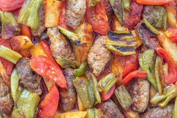Traditional Homemade Turkish Food Kofte - Kofta with Tomato Sauce and Potatoes. (Turkish name; Izmir kofte)