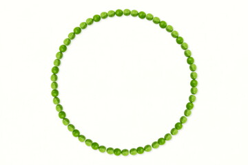 round frame of fresh raw green peas vegetable in white background,copy space
