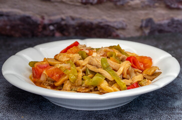 Oyster with tomato, pepper, garlic, poplar mushroom dish