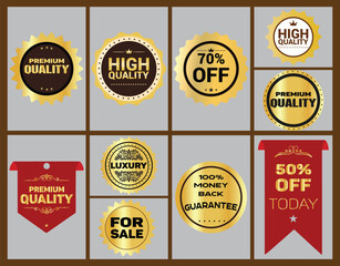 Gold and Red badges and labels collection