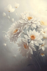 delicate watercolor pattern of flowers in soft tones with spray of drops

