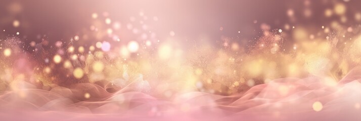 Rose pink glitter with gold sparkles background. Defocused abstract Christmas lights on background. AI image, digital design. - 606862311