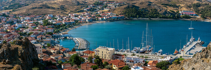 Obraz premium Panoramic View of the Harbour and Bay of Myrina, Lemnos, Greece