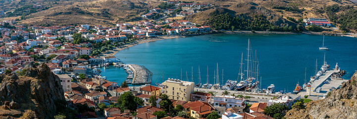 Panoramic View of the Harbour and Bay of Myrina, Lemnos, Greece