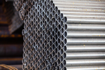 Stainless steel pipes closeup abstract industrial photo
