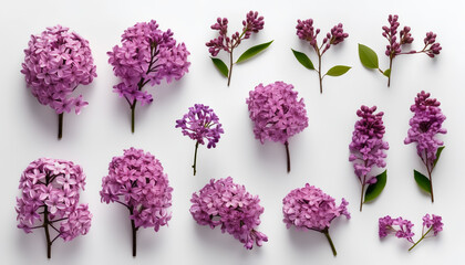 Immerse yourself in a captivating collection of small purple lilac flowers, elegantly isolated for your visual delight. 💜✨