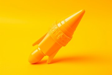 Yellow 3d printed rocket on yellow background, generative ai