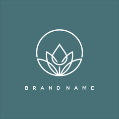 line art leaf and water drop in circle wellness logo vector