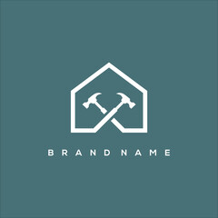 house and hammer construction logo vector
