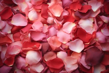 Rose petals background in shades of pink and red, Generative ai