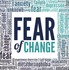 Fear of Change word cloud conceptual design isolated on white background.