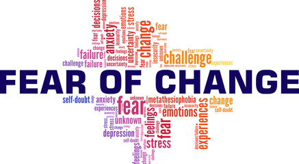 Fear of Change word cloud conceptual design isolated on white background.