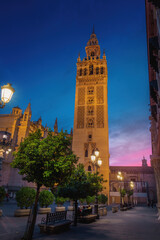 Fototapeta na wymiar Seville Cathedral at Plaza Virgen de Los Reyes Square at sunset - Seville, Andalusia, Spain