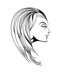 Beautiful young woman. Fashion sketch. Fashion girls face. Hand-drawn fashion model. Woman face on a white background.  Hair style