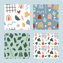 Set of abstract seamless patterns. Vector, hand-drawn.