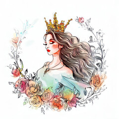 Enigmatic Queen in Captivating Watercolor, Generative AI