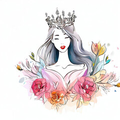 Whimsical Queen's Watercolor Fantasy, Generative AI