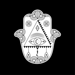 vector hand drawn hand of fatima illustration eye illuminati piramide symbol vector art