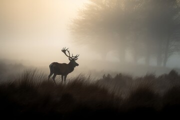 Reed deer in the mist, Generative ai