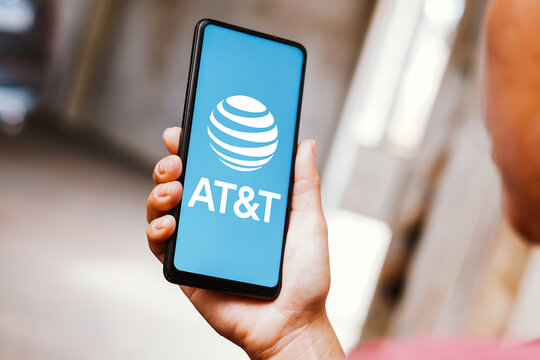 May 27, 2023, Brazil. In this photo illustration, the AT&T logo is displayed on a smartphone screen.