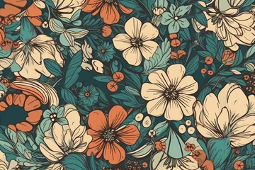 Foto auf Acrylglas Retro floral pattern on a vintage inspired background, Generative ai © Marius