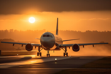 Obraz na płótnie Canvas Plane taking of with the sun behind it