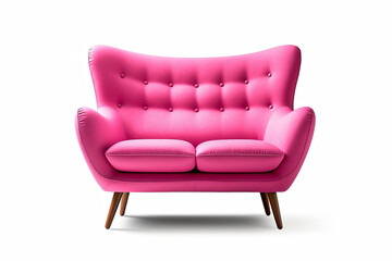 Pink sofa on white background. Generative AI.