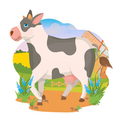 Spotted cow. Agricultural animals. Pets. Village. Farm. Vector illustration on a white background.